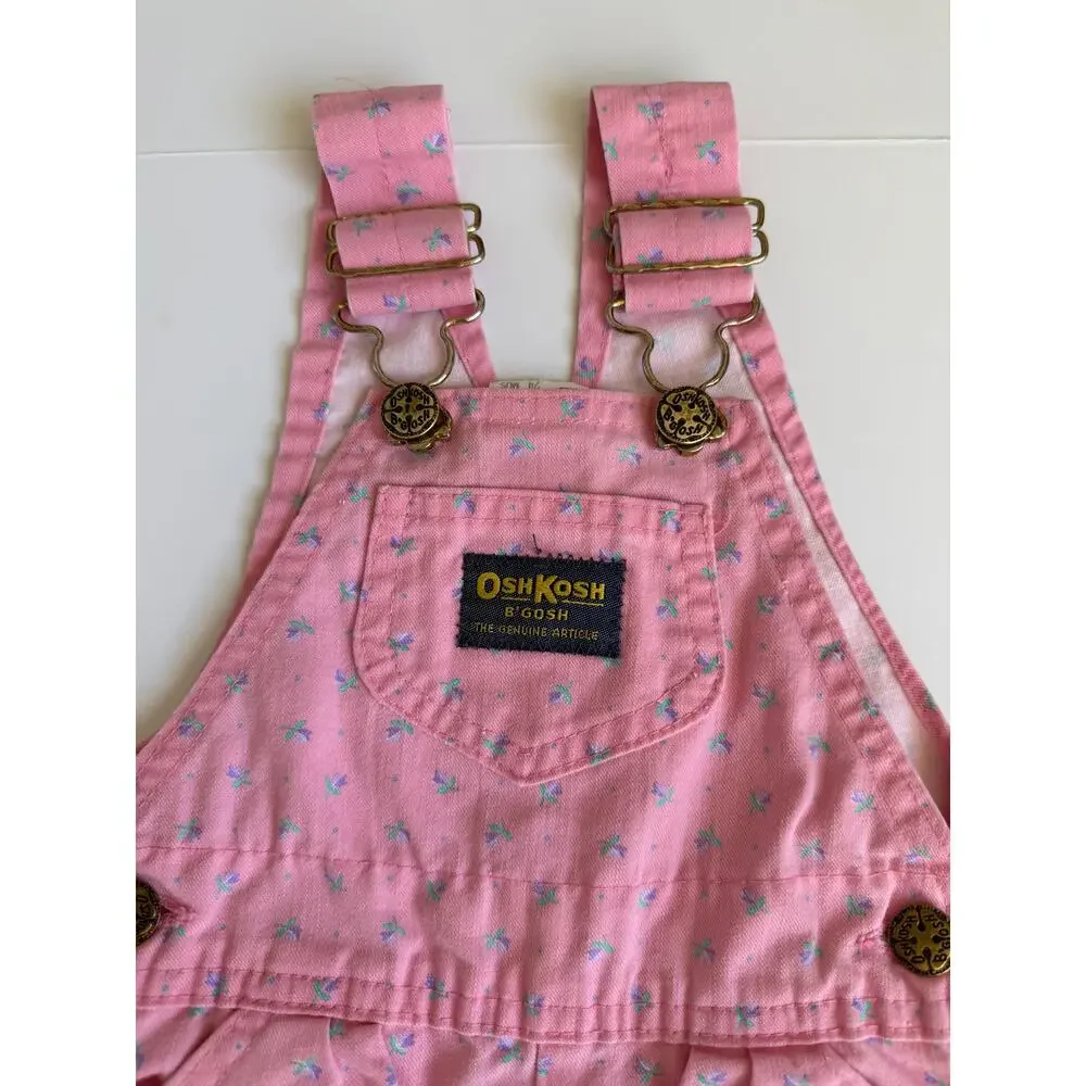 Vintage OshKosh B'Gosh Vestbak Pink Floral Overalls 24 Months Girls